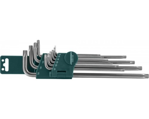 Комплект угловых ключей Torx с центрированным штифтом Extra Long Т9-Т50, S2 материал, 10 предметов