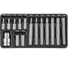 Набор вставок-бит 10 мм TORX® (30 и 75 мм), Т20-Т55, 15 предметов