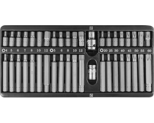Набор вставок-бит 10 мм шестигранных H4-12 мм, Torx Т20-Т60, Spline М5-М12 (30 и 75 мм), 42 предмета
